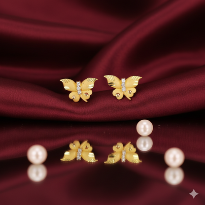 Dainty Gold Butterfly Stud Earrings with AD for women and girls