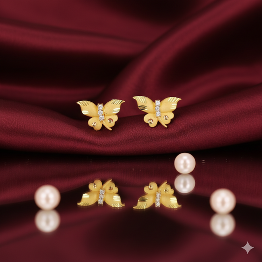Dainty Gold Butterfly Stud Earrings with AD for women and girls