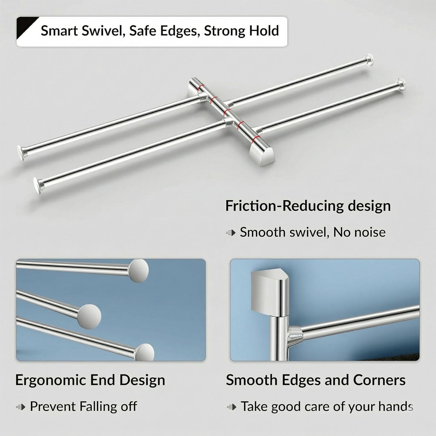 Premium Glossy Stainless Steel Wall Mounted 4 Rod Towel Holder Rack