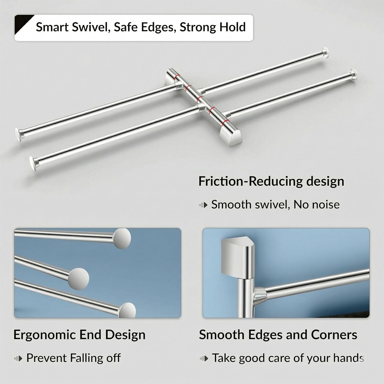 Premium Glossy Stainless Steel Wall Mounted 4 Rod Towel Holder Rack