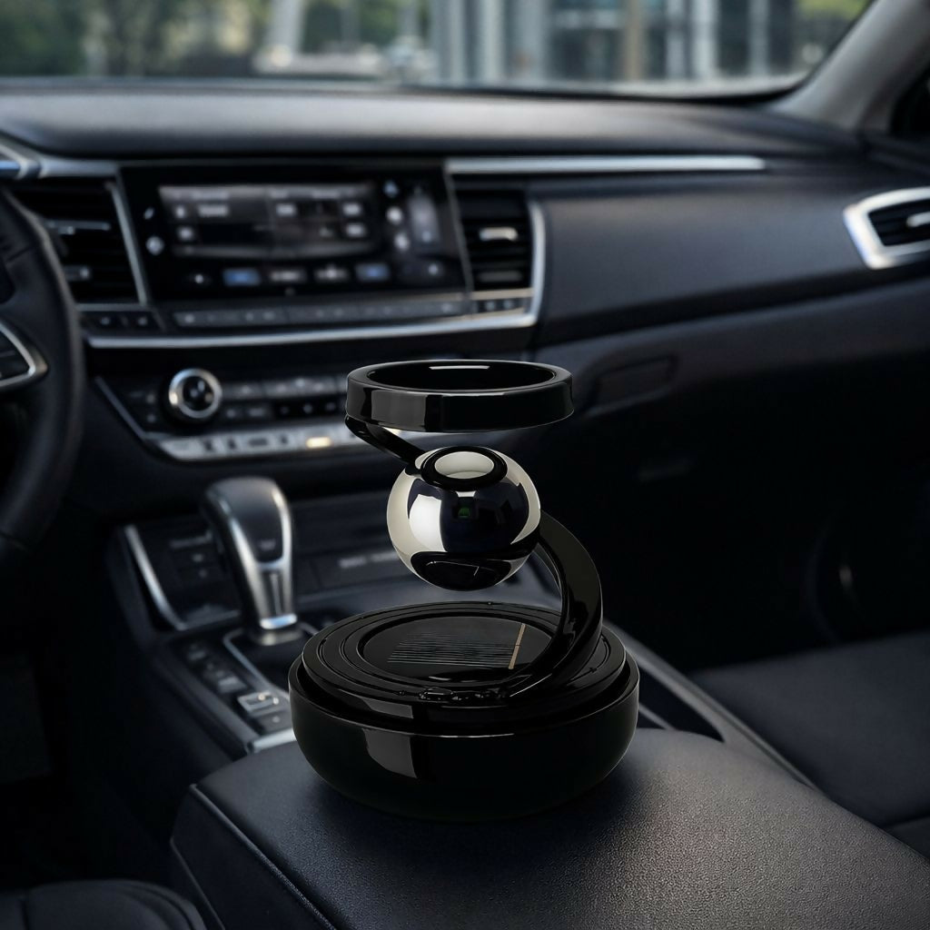 Car air freshener diffuser showing magnetic levitation feature