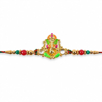 Colorful Ganesh Rakhi with Red Green Beads and Auspicious Festive Gifting Appeal