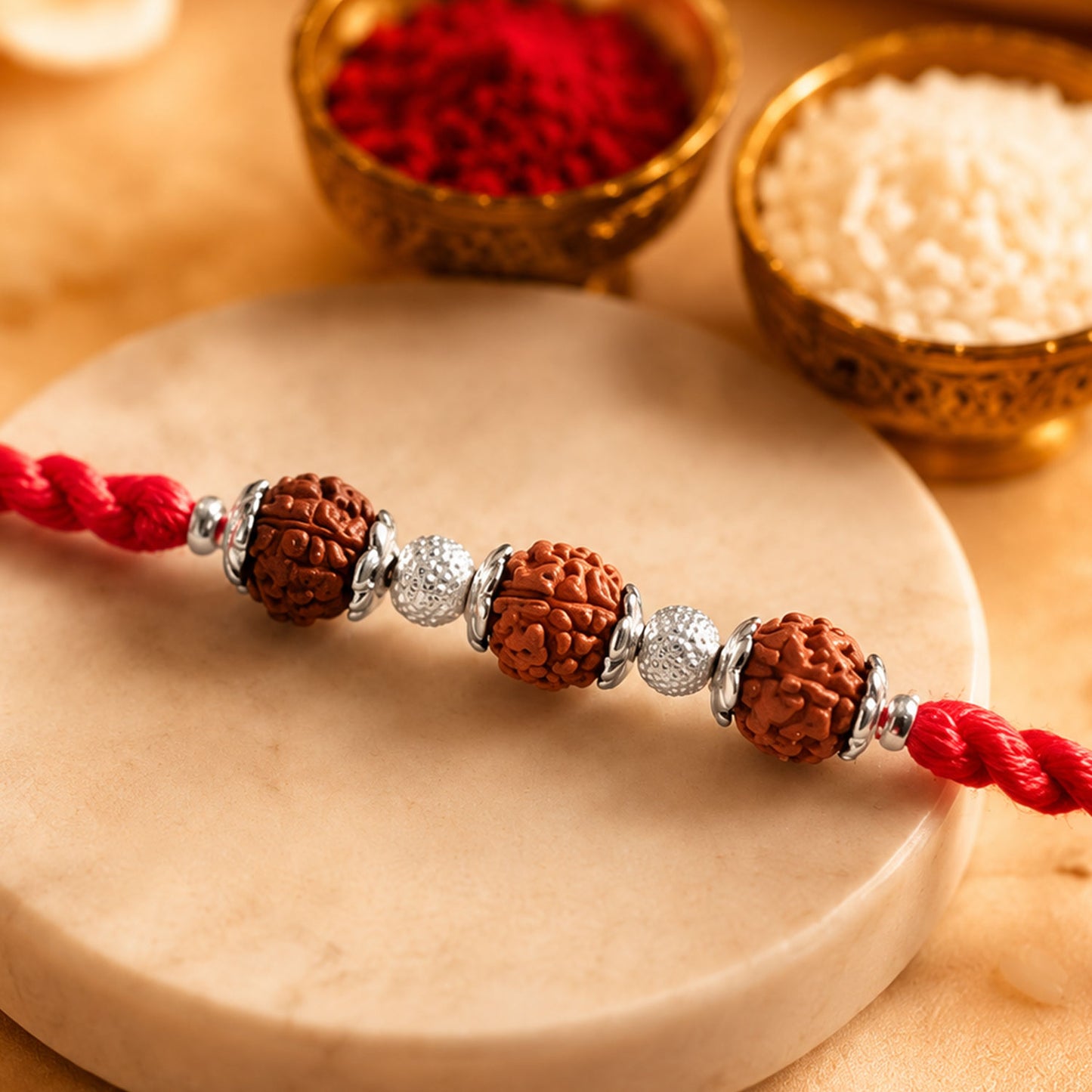 Beautiful Designer Rakhi with Studded Centre, Festive Beads and Raksha Bandhan Appeal