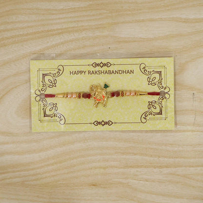 Golden Hanuman Ji Motif Enamel Pearl Beads Traditional Rakhi (10pcs)