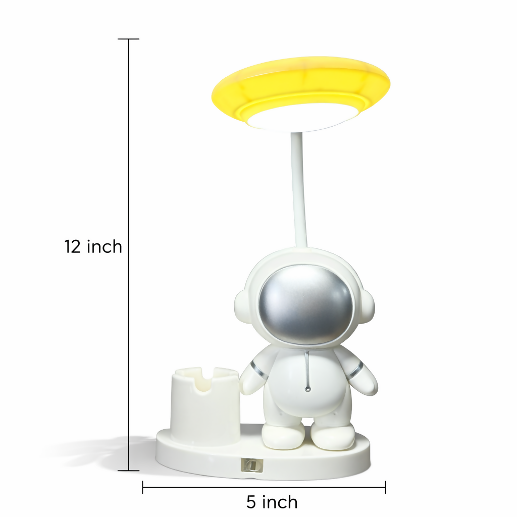 Yellow Astronaut LED Desk Lamp with Pen Holder for Study Table, Kids Room & Bedside
