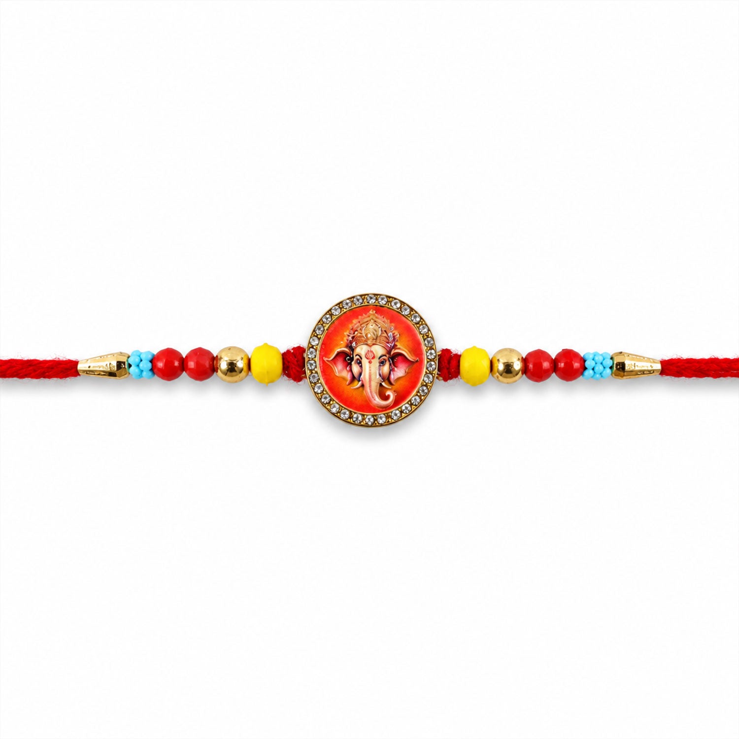 Ganesha Stone Studded Rakhi for Brother Festive Beaded Design (10pcs)