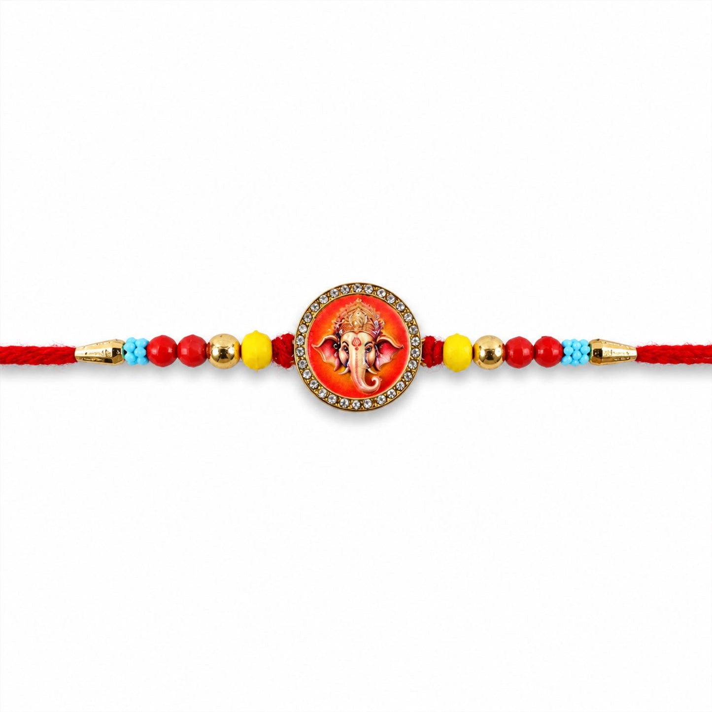 Ganesha Stone Studded Rakhi for Brother Festive Beaded Design (5pcs)