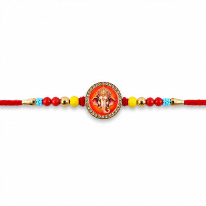 Ganesha Stone Studded Rakhi for Brother Festive Beaded Design (5pcs)