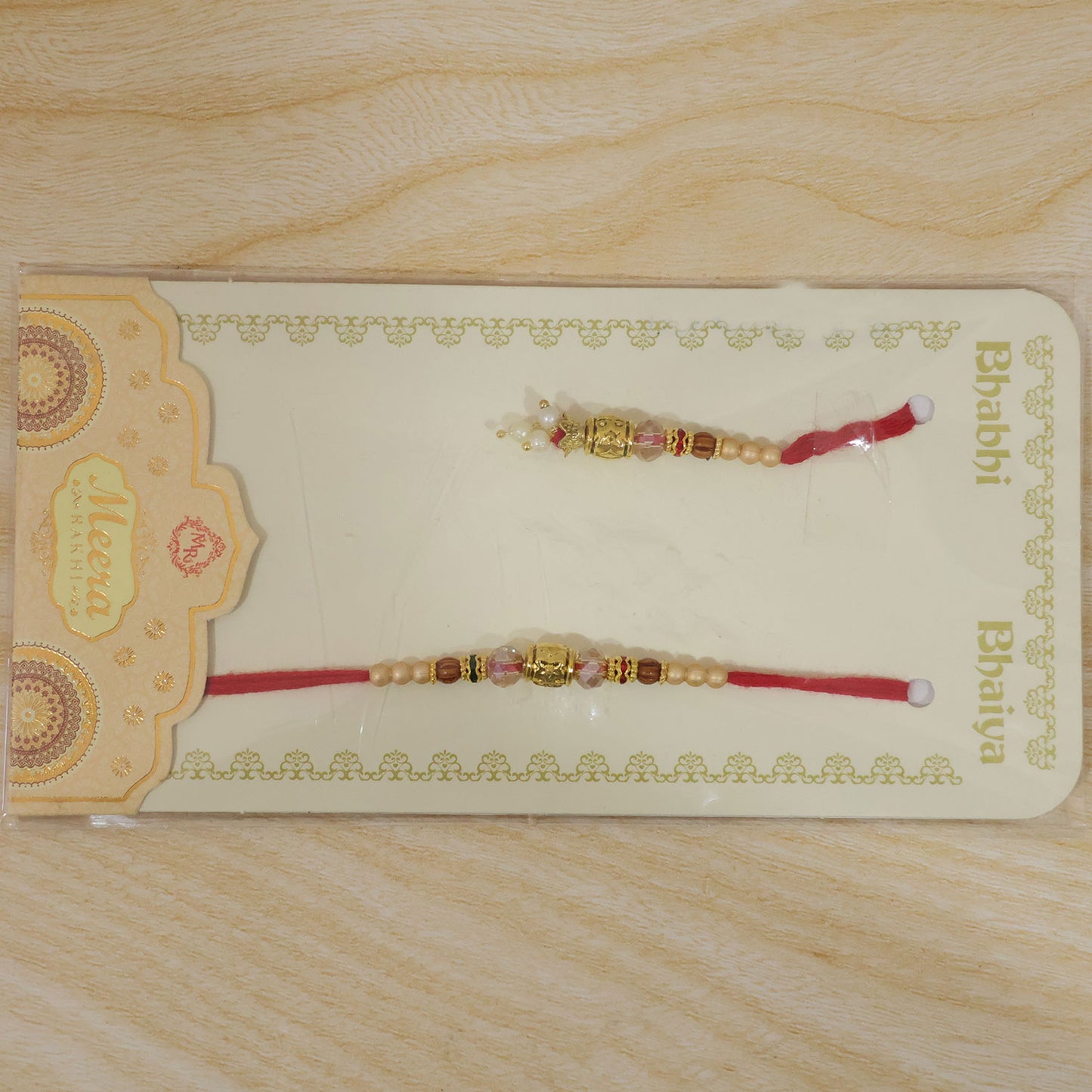 Antique Filigree Cube Charm Bhai Bhabhi Rakhi with Crystal Beads and Pearl Drops