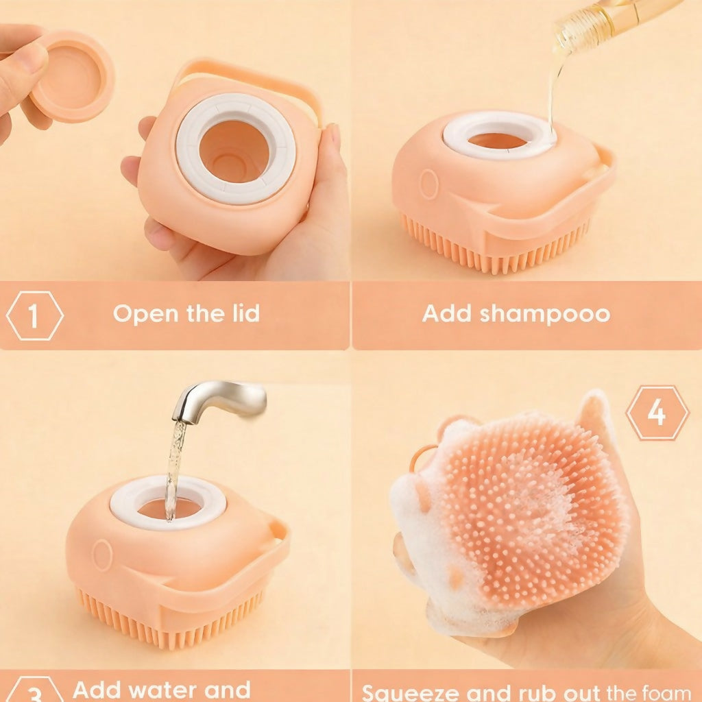 Pink Silicone Body Scrubber with Soap Dispenser for Bath & Shower