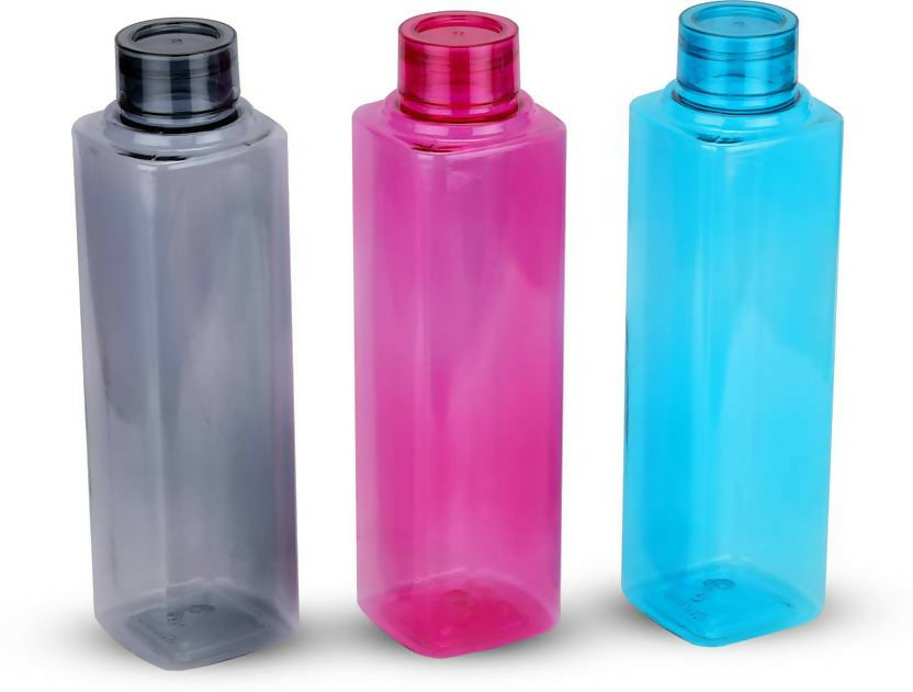 Square Shape Plastic Water Bottles Pink, Blue, Black (6Pc/1000Ml)