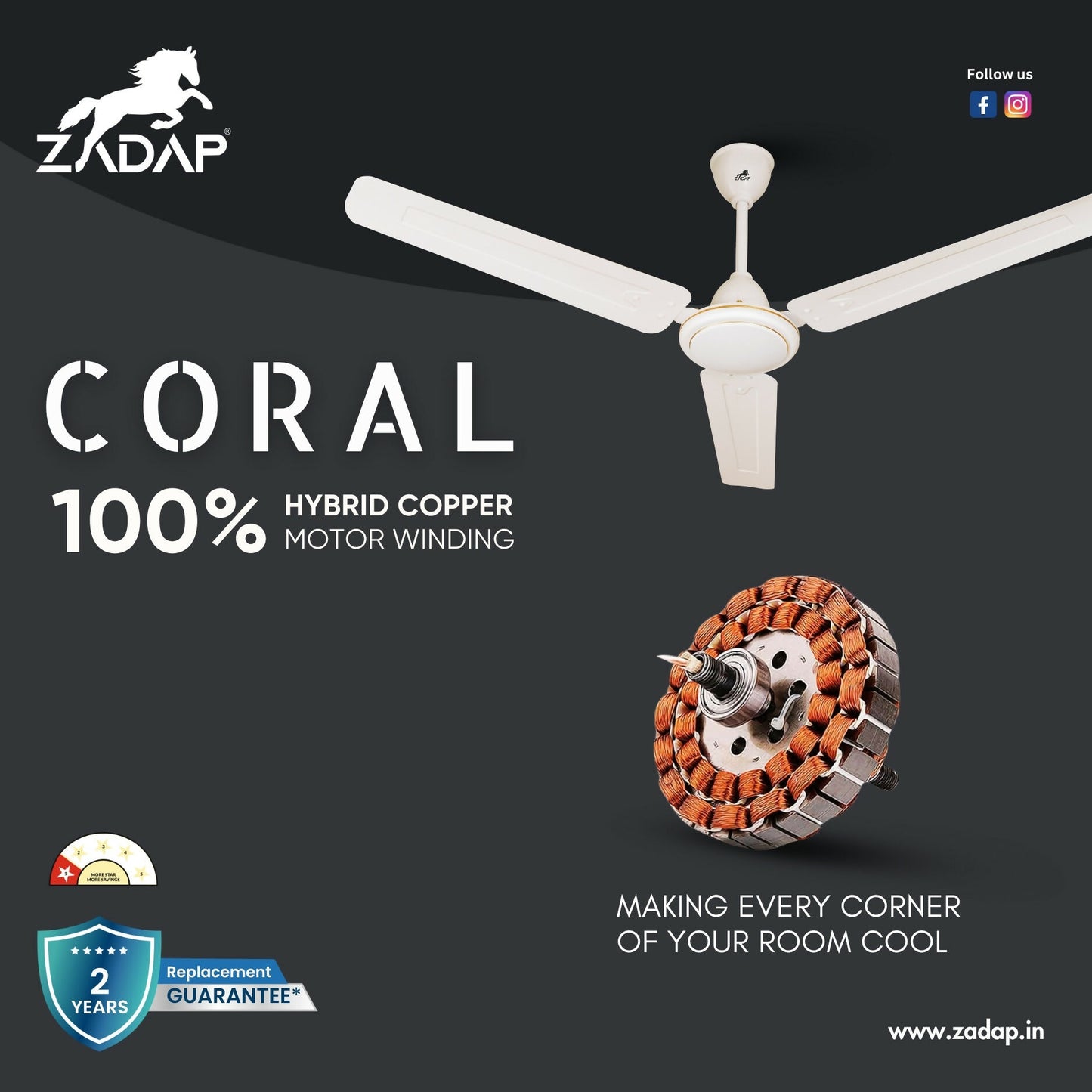 ZADAP ceiling fan anti-rust blades close-up