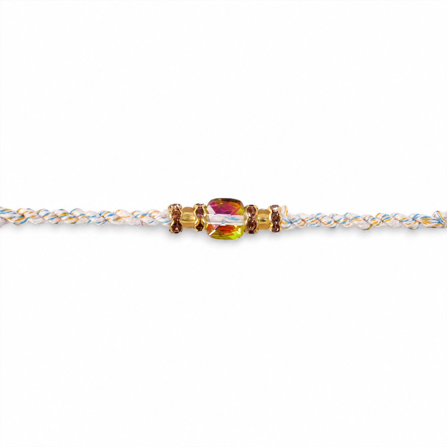 Aurora Crystal Macrame Bracelet Rakhi with Rainbow Stone Shine and Soft Thread