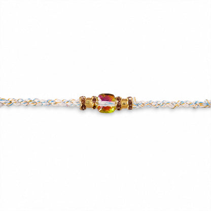 Aurora Crystal Macrame Bracelet Rakhi with Rainbow Stone Shine and Soft Thread