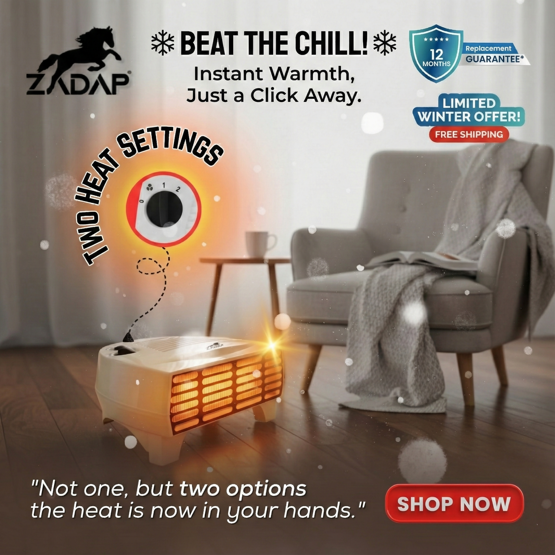 Zadap 2000W Room Heater Tip Over Safety