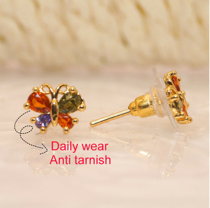 "Gold Plated Multicolored AD Butterfly Stud Earrings" for women and girls