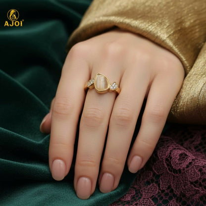 Premium Gold Plated Cat Eye Stone Designer Ring for Women
