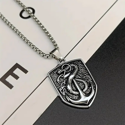Silver Plated Shield Snake Pendant for Men