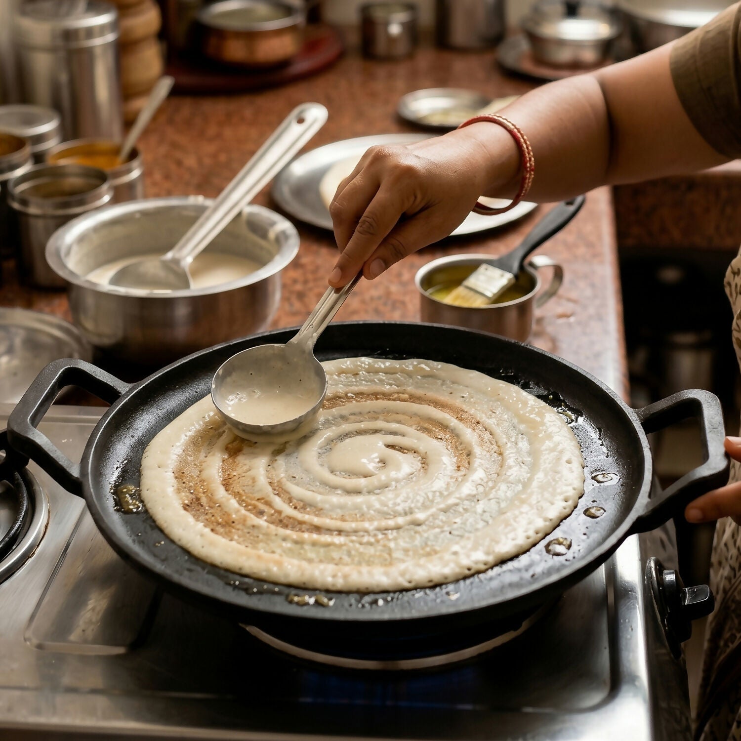 Double side handles of cast iron roti tawa for comfortable grip