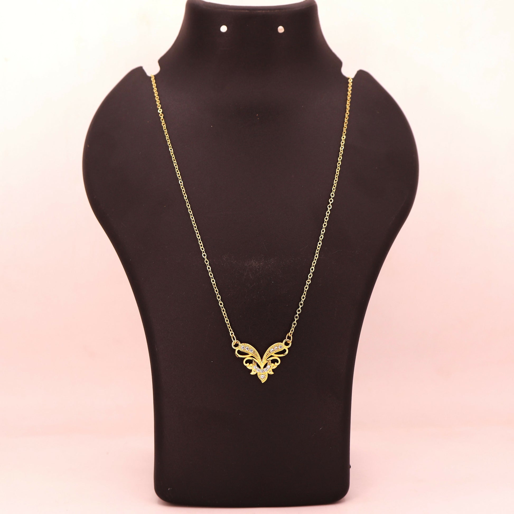 Gold Plated Butterfly Necklace with Pink AD Stones For women and girls