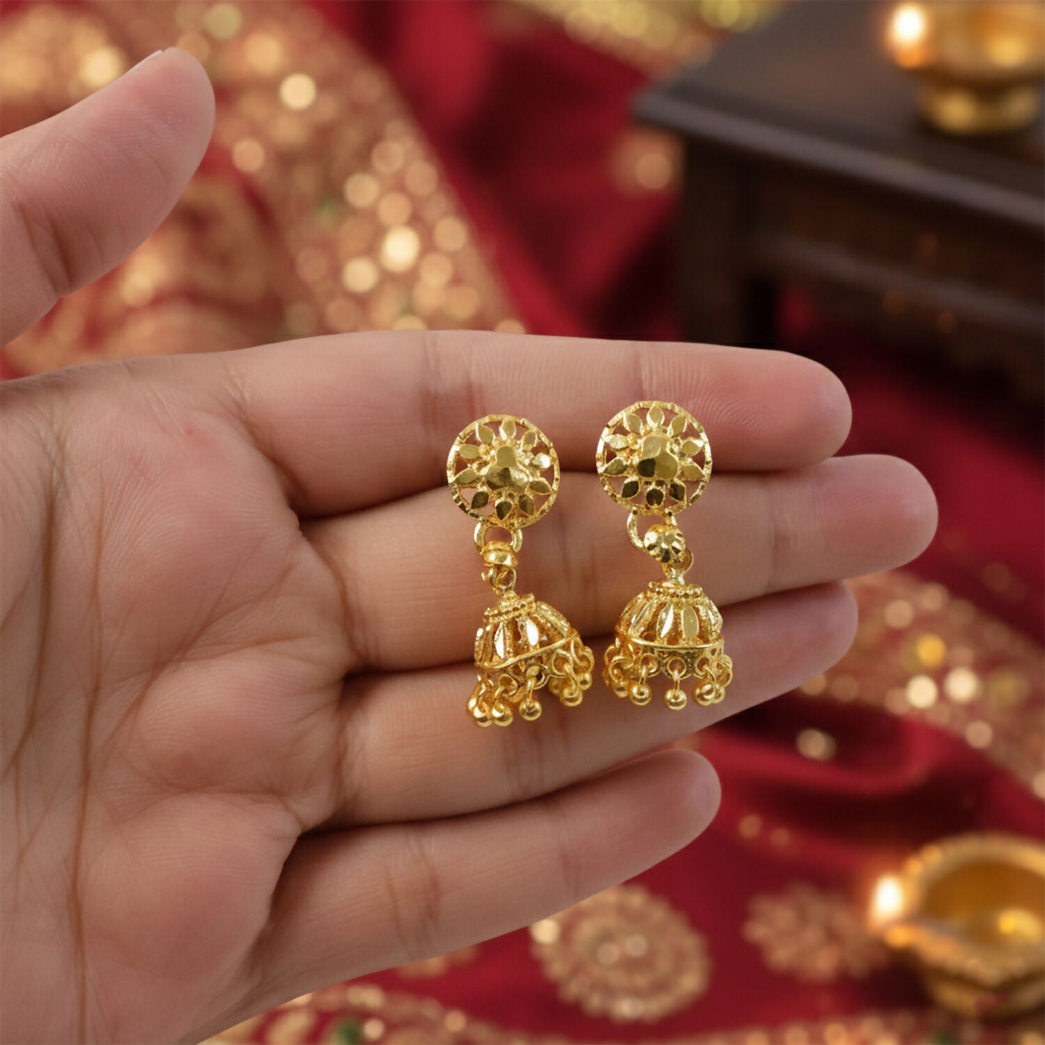 Copy of Elegant Gold Plated Floral Jhumka Earrings for Women Traditional Festive Wear