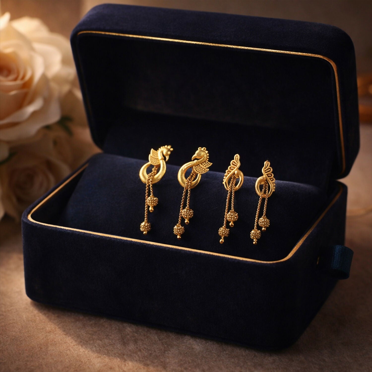 Luxury Swan Motif Gold Dangle Earrings with Cascading Chain Beads for Women (2 Pair)