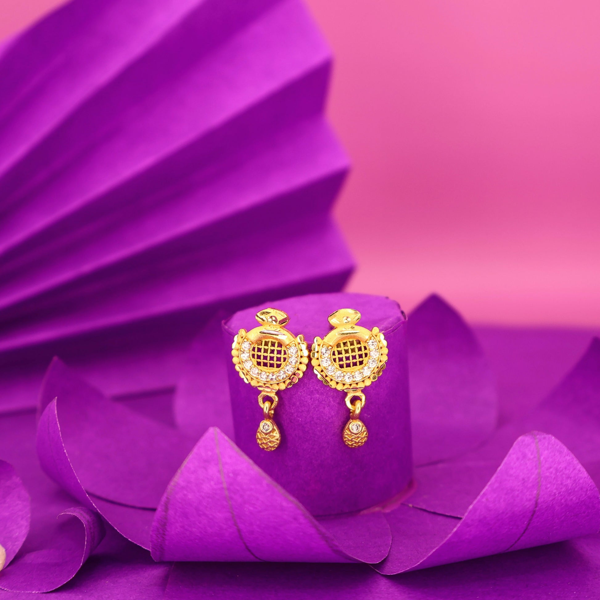 Gold Plated Grid Design Earrings with AD for women and girls