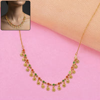 Traditional Gold Charm Necklace with Multicolor Stone Drops