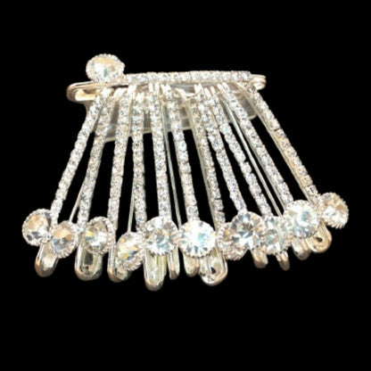 Silver Diamond Look Saree Pin with Sparkling CZ Stones for Women