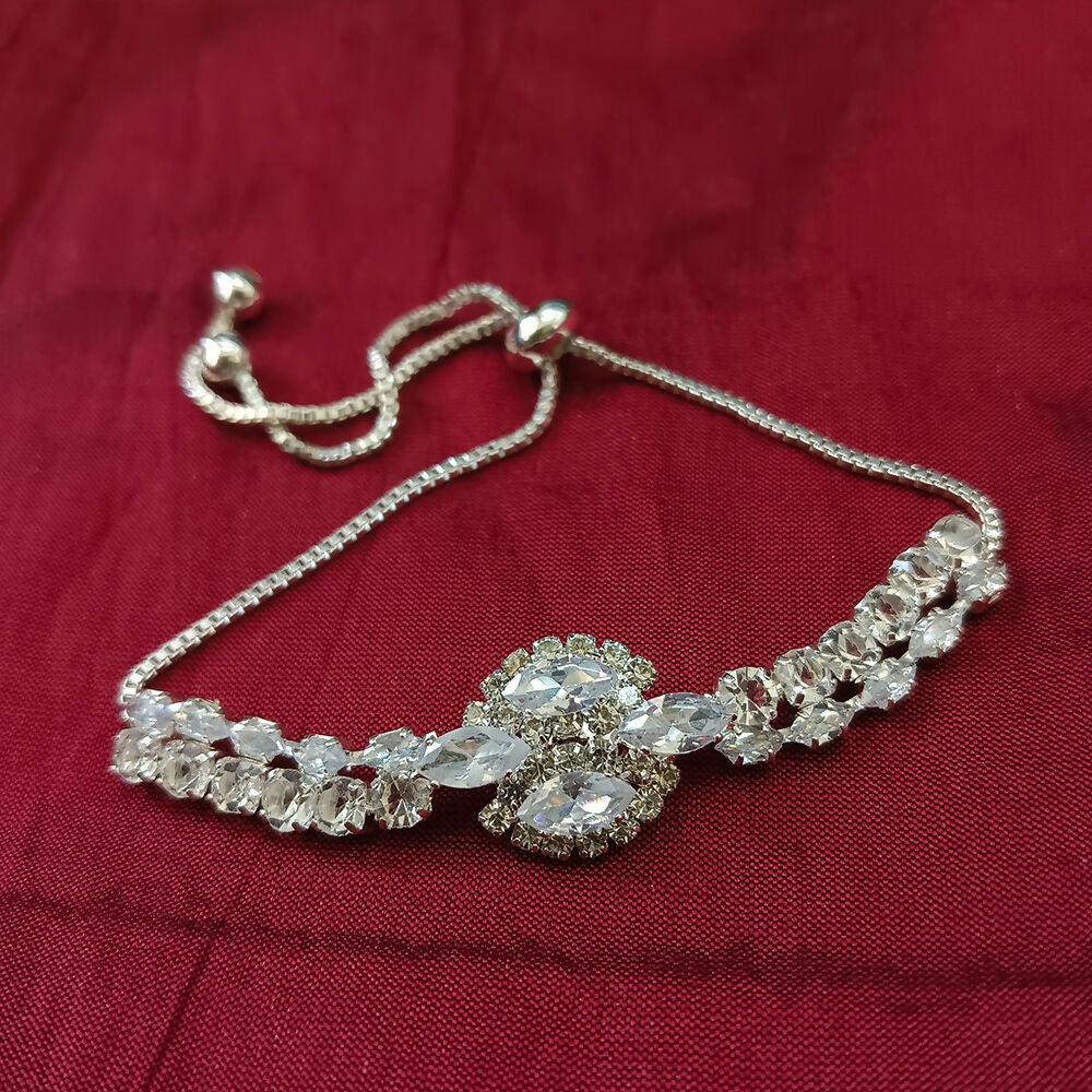 Silver Plated Ad Stone Adjustable Bracelet