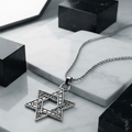 Silver Star of David Pendant Necklace Interwoven Six Point Star Design with Chain