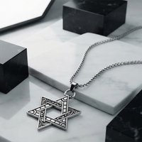 Silver Star of David Pendant Necklace Interwoven Six Point Star Design with Chain