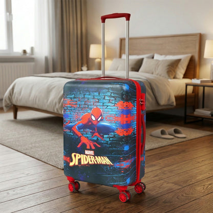 Kids trolley bag with extended retractable handle featuring Spider-Man graphics