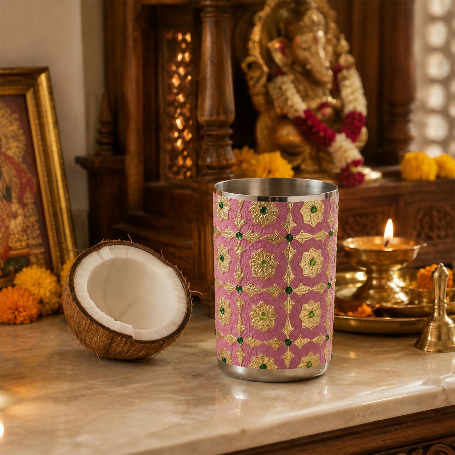 Meenakari Steel pink Glass- 01