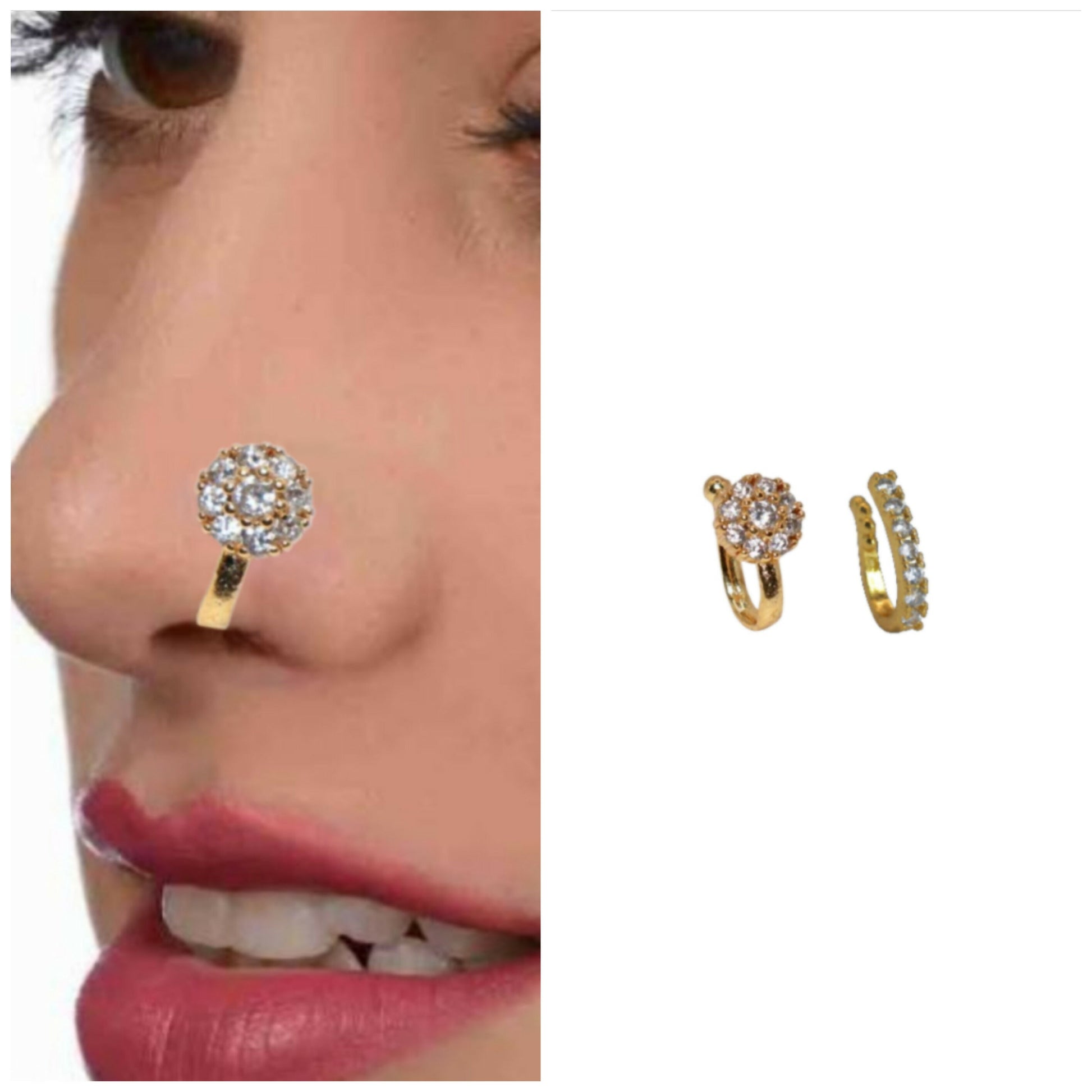 Non-Pierced CZ Crystal Clip-On Nose Ring (Nath) Combo 2