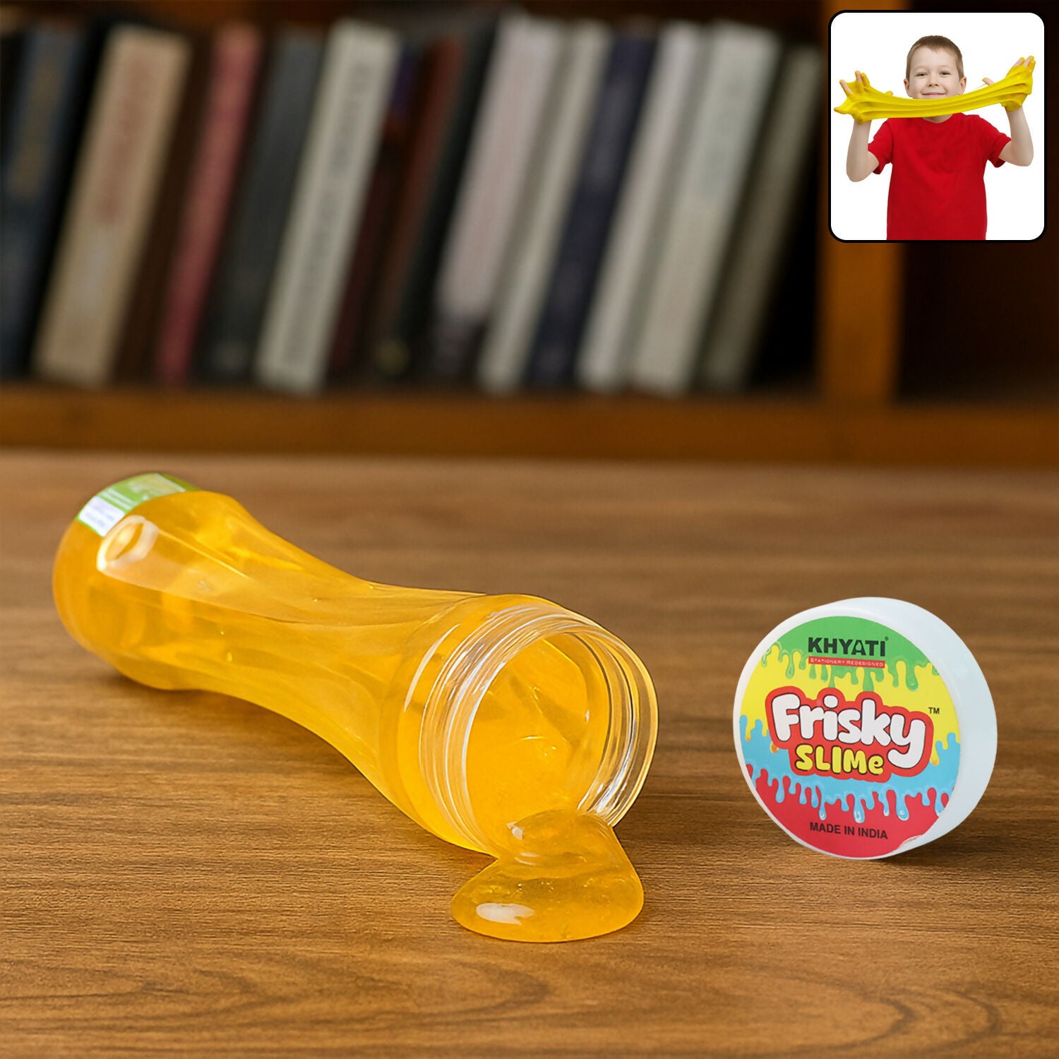 Khyati Frisky Slime – Stretchable Yellow Slime Toy in Bottle Pack for Kids’ Creative Play (3+ Years)