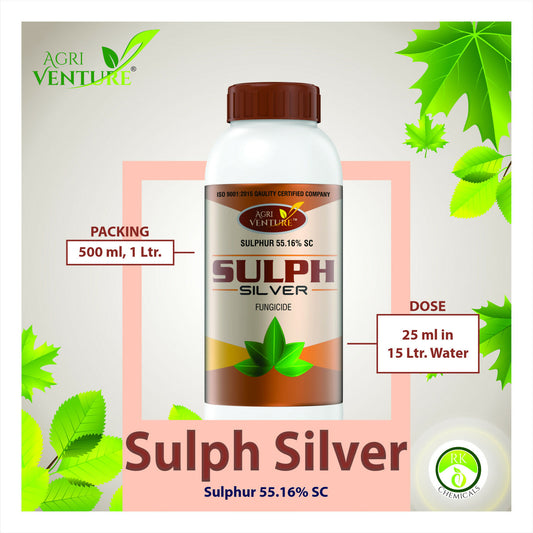 AgriVenture SULPH SILVER ( Sulphur 55.16% SC ) Contact Fungicide Used for the Control of Powdery Mildew of Grape and Mango (1 Ltr)