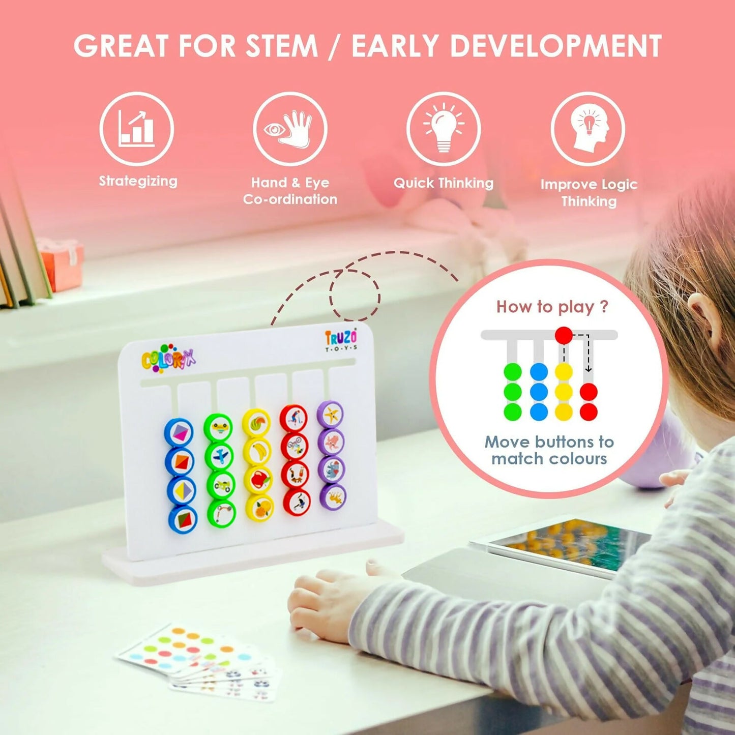 Truzo Toys Colorix – Color Matching Slide Puzzle Board Game for Kids (STEM Early Learning Toy)