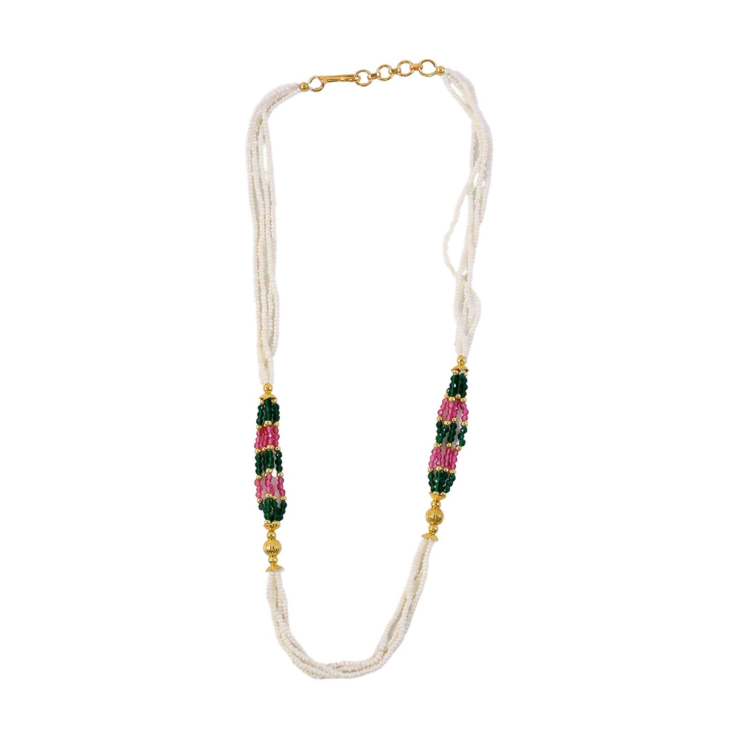 Elegant white beaded mala necklace with traditional beadwork