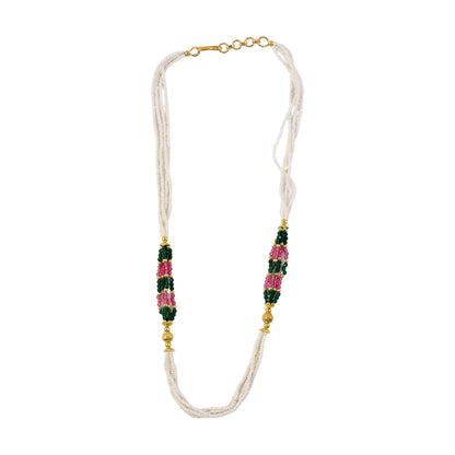 Elegant white beaded mala necklace with traditional beadwork