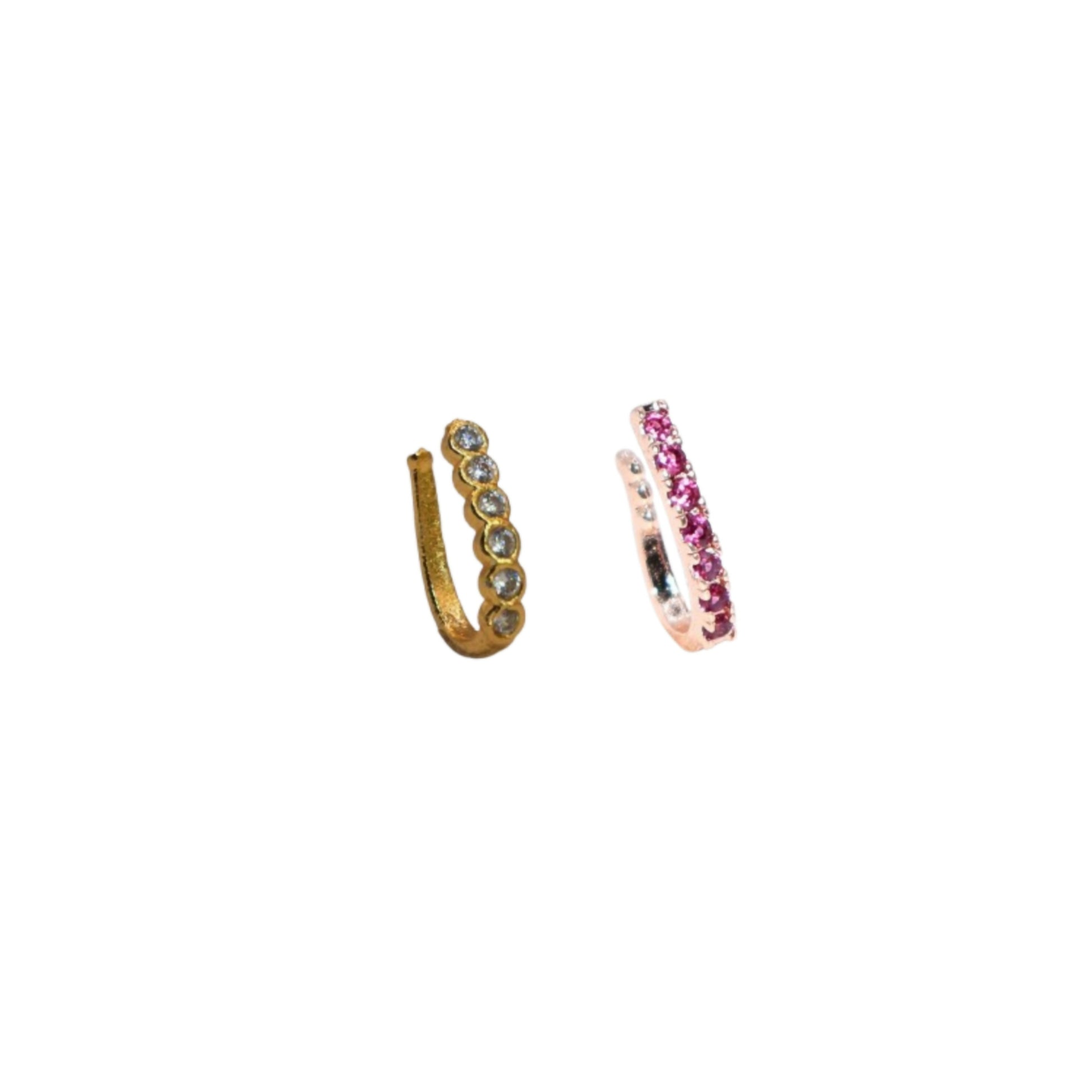 Close-up of floral and double row sparkle clip-on non-piercing nose pins