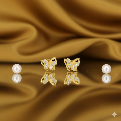 Gold Plated Butterfly Stud Earrings with Sparkling AD for women and girls