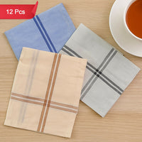 Set of 12 Cotton Handkerchiefs for Men & Women – Soft Absorbent Check Pattern Hanky for Daily Use
