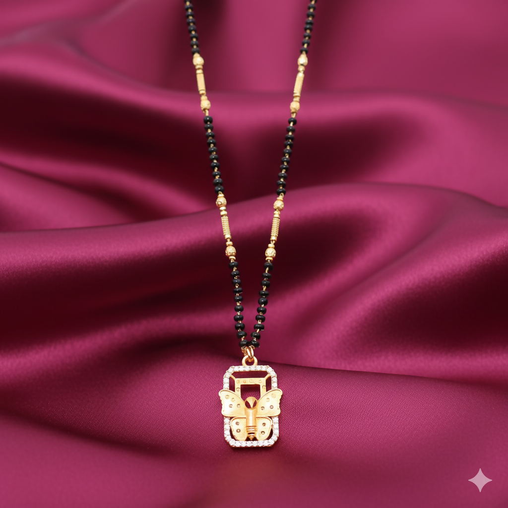 Gold pendant AD Heart Floral Mangal sutra Necklace with Accents For women