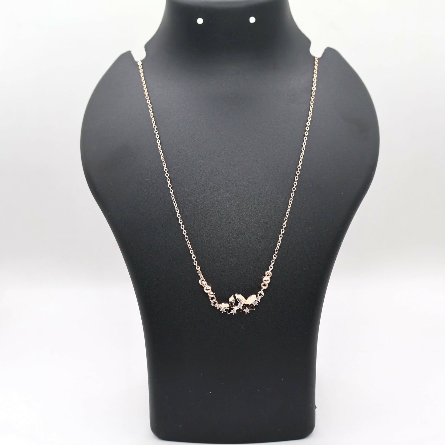 Rose Gold Double Butterfly Necklace | Dainty Zirconia Pendant
