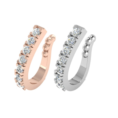 2-Pc CZ Clip-On Nose Ring Set - Cluster & Line (Non-Piercing) Combo Pack of 2