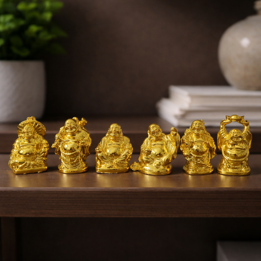 Laughing Buddha Idol Set of 6 for Home Decor, Office Desk & Gifting