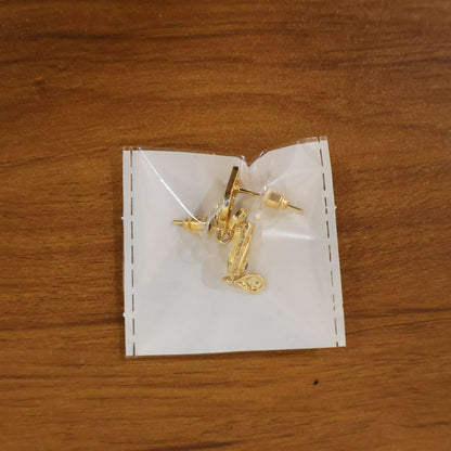 Elegant Gold Plated Stud Earrings with Ruby Accent & Drop Design