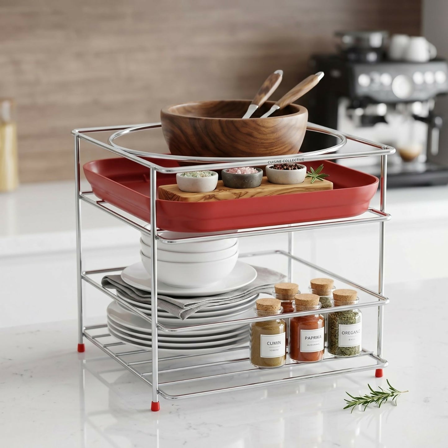 Side view of stainless steel matka stand with water pot