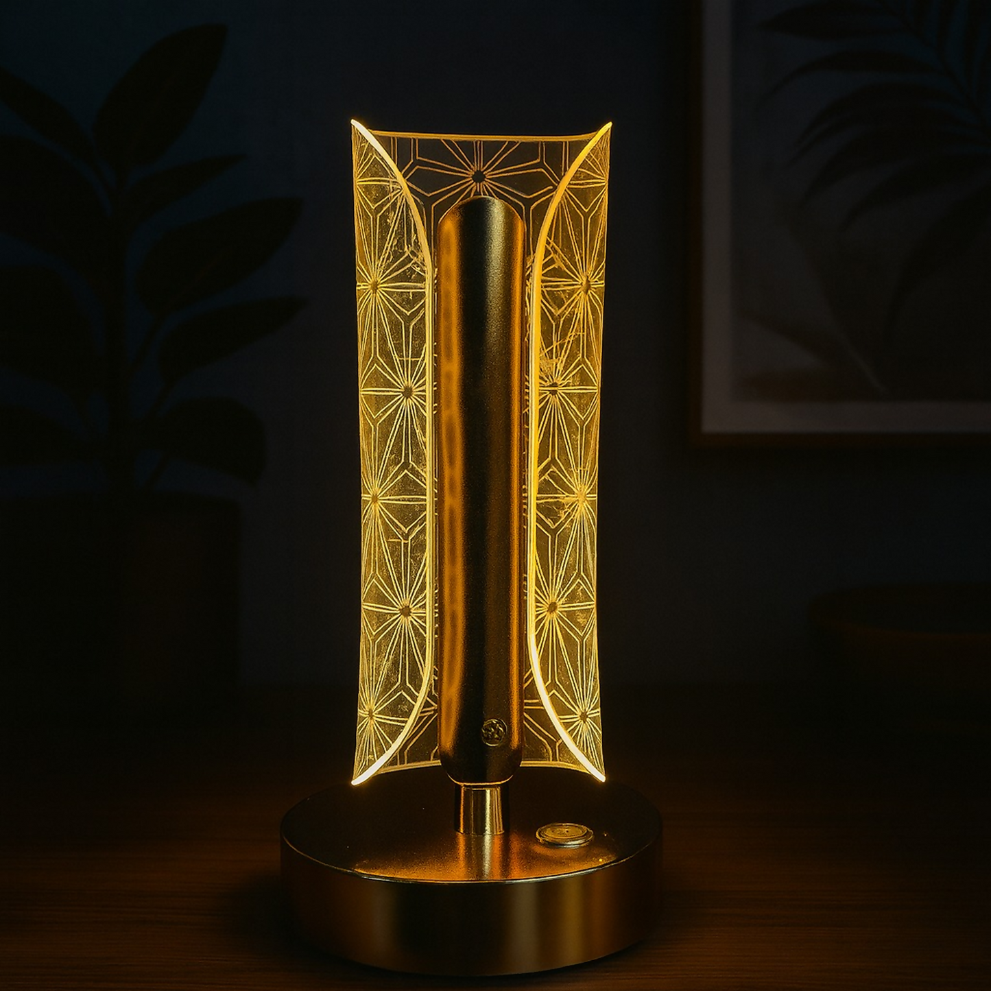 Golden LED Geometric Table Lamp with Acrylic Light Panel
